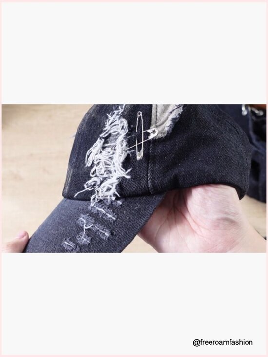 Y2K Grunge Denim Baseball Cap with Ears Punk Chain Hat